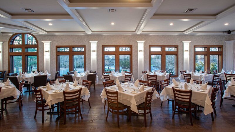 Main dining room with many set tables